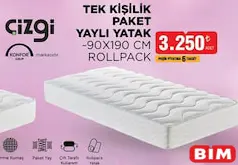 ÇİZGİ ROLLPACK TEK KİŞİLİK PAKET YAYLI YATAK 90X190 CM